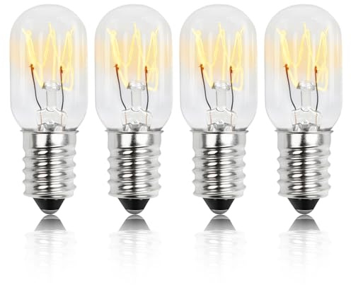 Vakler 4x Ampoule Frigo 15W E14 Blanc Chaud, 15W Ampoule Refrigerateur 80 Lumens & 2700K T20 Lot de 4 Lampes de Frigo T20 pour Frigo/Refrigerateur Machine à Coudre Lampe de Sel Hotte