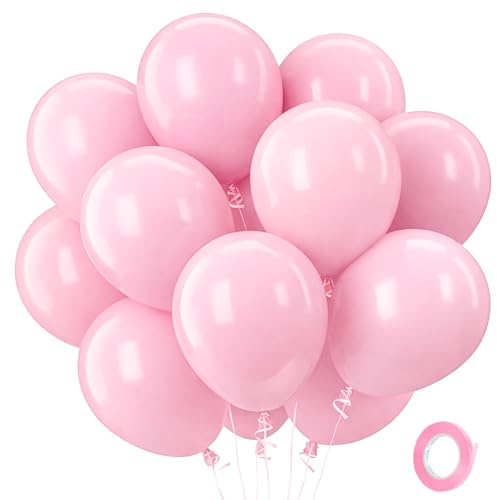 QIFU Baby Pink Balloons 100 Pack - 12 Inch Strong Thicken Baby Pink Birthday Balloon Round Helium Balloons for Kids Girls Birthday Party Decorations Engagement Anniversary Wedding Valentine's Day