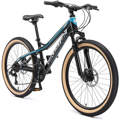 BIKESTAR MTB Mountain bike alluminio per bambini 10-13 anni | Bicicletta 24 pollici 21 velocità Shimano, hardtail, freni a disco, sospensioni | Nero e Verde
