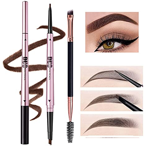 Mihqy 2 PCS Eyebrow Pencil with Brow Brush, Dual Ended Eyebrow Pen, Automatic Makeup Cosmetic Tool(Coffee)