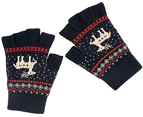 Zolunu Unisex Winter Half Finger Gloves - Warm Winter Fingerless Touchscreen Stretchy Knit Typing Gloves - Black