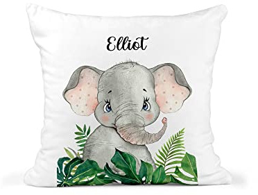 Chicken Craft Personalised Kids Jungle Cushion - Custom Name Elephant Nursery Cushion