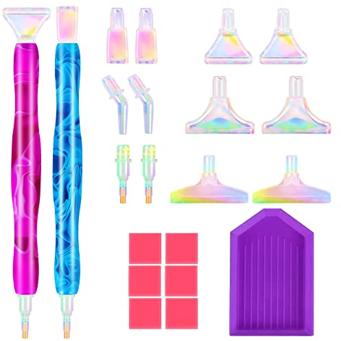 Souarts Diamond Painting Stift Zubehör Set, Bunt Diamant Painting Stifte Aufsätze Plastik, Erwachsene Kinder 5D Drill Pen für Mosaikherstellung Nagelkunst Diamantmalerei(21PCS Lila Dunkelblau)