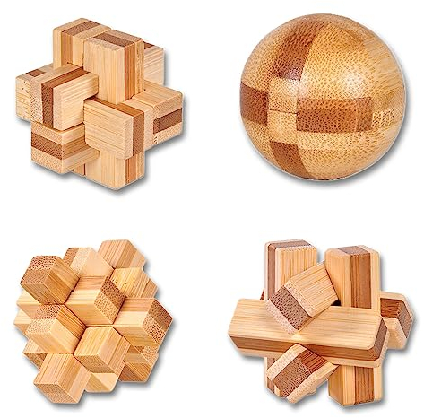 WishesMar 4 Piezas Rompecabezas de Madera Juego de Ingenio IQ Inteligencia Puzzle Educativos Juguetes para Adultos Niños y Adolescentes Tamaño 5.0CM #4