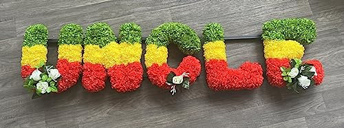 Silky Bouquets Artificial Silk Funeral Flowers Any 5 Letter Flag Style Tribute Striped Colours