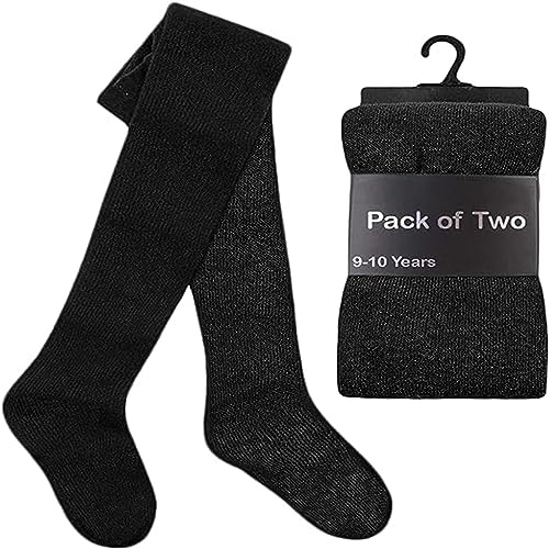 ITRAT® Lot de 2 paires de collants pour école en coton pour enfants, filles, plain uniformes, collants d'hiver épais et chauds en coton majoritaire uni pour filles, plain super doux, collant pour une