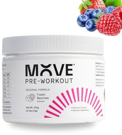 Move Pre Workout Powder for Men & Women, Pre Workout Shots, Energy Drink Powder, Beta Alanine Free Preworkout - Beta Fuel, Fresh Berries, 40 Servings, Informed Sport Certified