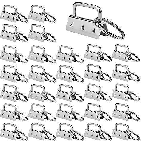 30 stycken nyckelhållare, 32 mm svansklämma nyckelring | Gör-det-själv metallband med ögla Key Fob Key Material för att göra armband/bälten/armband (silver)