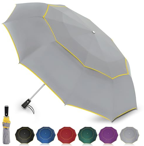 Satol Parapluie de Golf - Ouverture Automatique 10 Rayons, Double Toile, Protection UV, 54 Pouces Pliable Compact Paraplui avec Bandes Réfléchissantes, Convient à 2-4 Personnes (Grise)