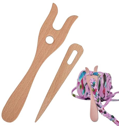 Lucet Fourche à tricoter en bois – Fourchette à tricoter | Ensemble d'aiguilles décoratives à gros chas | Ensemble de tricot et de crochet | Accessoires de tricot | Ensemble d'aiguilles à gros chas
