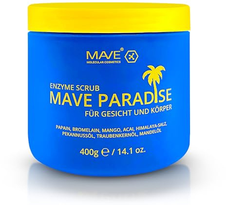 MAVE Paradise Enzyme Scrub –Gesichtspeeling & Körperpeeling –Cremig-mit Mango, Papaya & Himalaya-Salz – Natürliches Peeling für alle Hauttypen – Entfernt abgestorbene Hautzellen für strahlende Haut