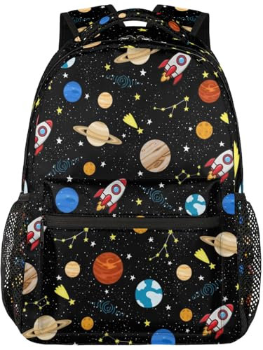 Funky Qiu Kinder-Schulrucksack für Jungen – großer wasserdichter Reise-Tagesrucksack, Laptop-Rucksack, Schultasche, Galaxy Planet, Einheitsgröße, Tagesrucksäcke