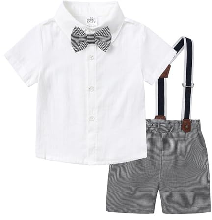 Generisch Conjunto de 92 trajes para jóvenes, pajarita y camisa, tirantes, pantalones cortos, verano, boda, fiesta, formal, camiseta funcional para niños, manga corta