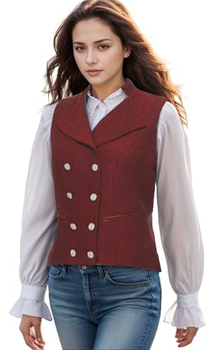 UniqKaliber Gilet de costume à col en V pour femme, vêtement de travail en tweed, coupe ajustée, gilet habillé à double boutonnage