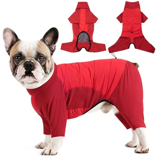 Dotoner Abrigo Perros de Patas Impermeable, Abrigos Perro de Invierno Chaqueta con Abertura para Arnés, Pijama para Razas Pequeñas, Medianas y Grandes