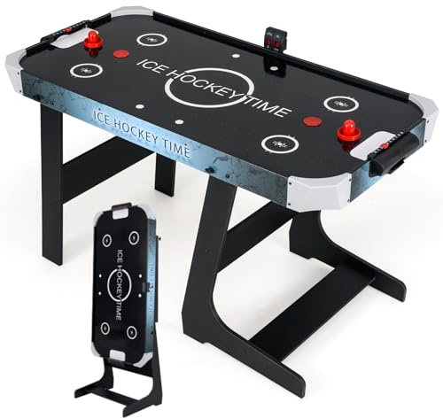 DREAMADE Table d'air Hockey pour Enfants & Adultes, Table de Jeu d'Arcade 144 CM avec Tableau de Score LED Numérique, 2 Palets & 2 Poussoirs pour Maison, Bureau, Salle de Jeu (144 x 68 x 79 cm)
