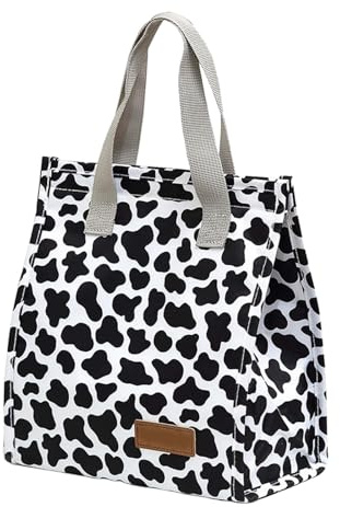 MLPKOI Bolsa Termica Porta Alimentos, Bolsa Impermeable Térmica Porta Alimentos Lunch Bag Nevera Portátil con Aislamiento para Trabajo, Escuela, Viajes, Salidas (Estampado de Vaca)