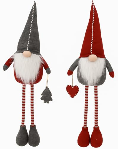 Muddy Hands Set of 2 Christmas Gonk Decorations - Scandinavian Gnome Ornaments with Extendable Legs Which Make it 90cm Tall - Festive Xmas Shelf or Fireplace Decor