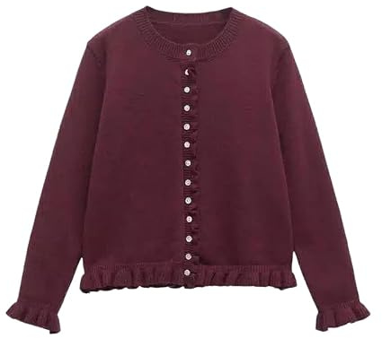 Cárdigan De Mujer con Volantes Cuello En V Abotonado De Punto Manga Larga Cárdigan Informal Ligero Jersey Liso Informal Chaqueta para El Trabajo para Superponer Capas Angora S