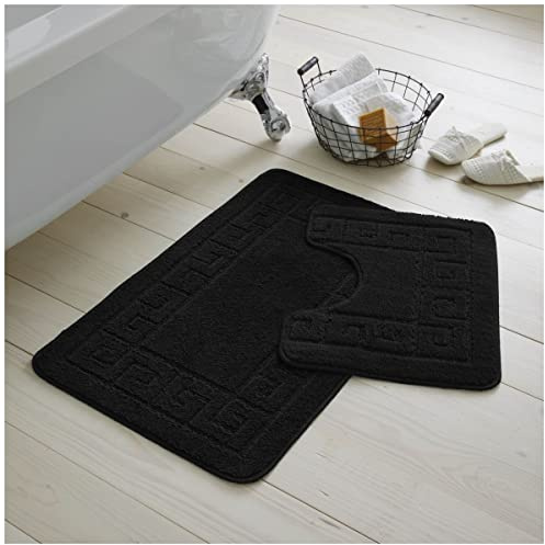 GC GAVENO CAVAILIA 2 Pieces Greek Key Pattern Bath Mat Set, Black