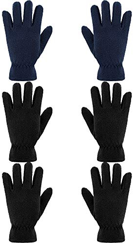 SATINIOR 3 Paar Kinder Fleece Handschuhe Winter Weiche warme Handschuhe für Jungen Outdoor Aktivitäten (Schwarz, Marine, 8-12 Jahre)