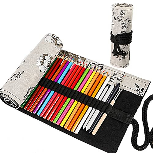 Ouceanwin Estuche para Lápices de Lona, Roll Up Pencil Case con 72 Agujeros Bolsa de Organizador de Lápiz Enrollable Portalápices Bolsa de Almacenamiento para Pintura Artista Escuela