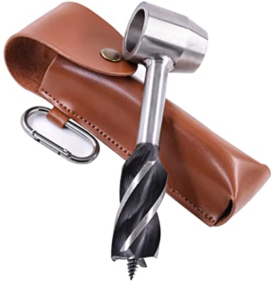 Bushcraft Überlebenswerkzeug, Survival Tool für Bushcraft-Siedler, Manueller Bohrerschlüssel, Scotch Eye-Schneckenbohrer und Handlochmacher für Outdoor, Bushcrafting, mit Schutzhülle und Haken