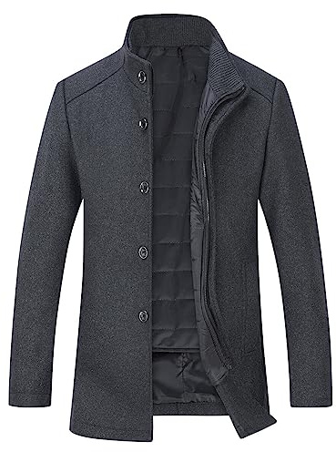 YOUTHUP Abrigo de Hombre 2 en 1 Elegante Invierno Trinchera Chaqueta de Negocios, Gris, XL