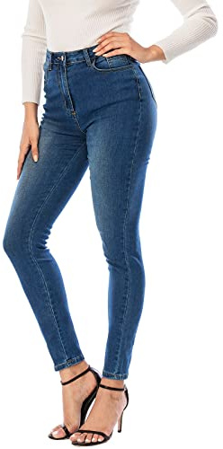 Ecupper Vaqueros Skinny Fit para Mujer, Vaqueros Slim de Cintura Alta, Vaqueros Estirables para Mujer Azul Oscuro 3XL