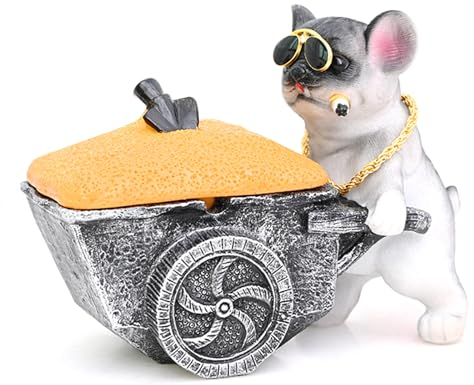 RoxNvm Aschenbecher Lustig, Aschenbecher aus Harz, Bulldoggenförmiger Lustiger Aschenbecher, Winddichtes Aschenbecher mit Deckel, Designer-Aschenbecher für Lnnen- und Außendekoration