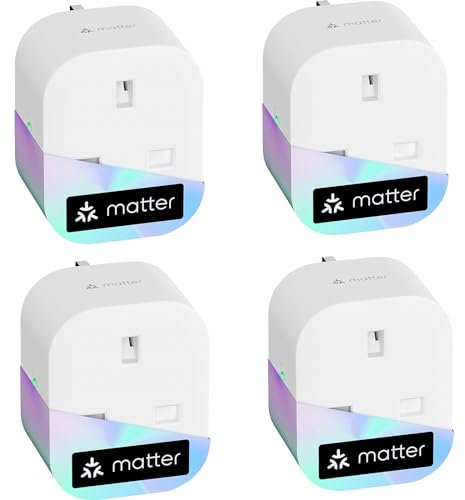 Meross Matter Smart Plug Mini with Energy Monitoring, Works with Apple HomeKit, Alexa, Google Home, SmartThings, WiFi Plug with Voice Remote Control, 13A, 4 Packs