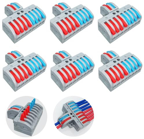 Bornes de Connexion, CESFONJER Connecteurs électriques de Compact, 6 Pièces Levier-Écrou Fil Connecteurs (2 entrées 8 sorties), Connecteur de fil avec Vis de Fixation