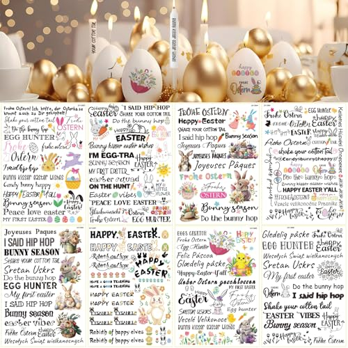FainFun 8 Stück Kerzen Tattoo Folie, Wasserschiebefolie Ostern, Kerzen Sticker Frühling Ostern, Wasserschiebefolie Kerzen Familie zum Dekorieren von Kerzen, Ostern, Partys, Geschenken