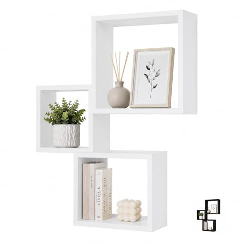 VIRSUS Set 3 Mensole da Parete Quadrate 5122, Misure 30x30cm - 27x27cm - 24x24cm, Spessore 11,7cm, Cubi Sospesi in Legno MDF, Ripiani Decorativi da Arredo (Bianco)