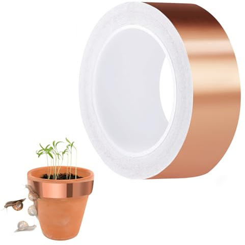 Nepfaivy Ruban de Cuivre Anti-Limaces Autoadhésif - 30 mm × 25 m Protection Contre Les Limaces pour Plates-Bandes Suralévées, Balcons et Jardin, Ruban de Blindage EMI