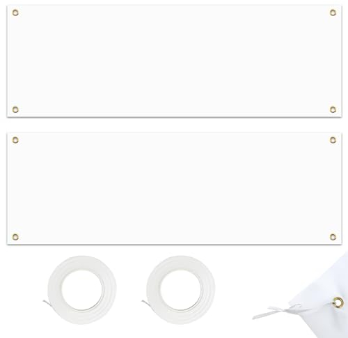 WLUOS 2 Set Striscione Personalizzato 180x60cm Striscione Bianco Verniciabile in Poliestere Banner Fai da Te per Attività Evento Scolastico Compleanno con Corda da 10 m