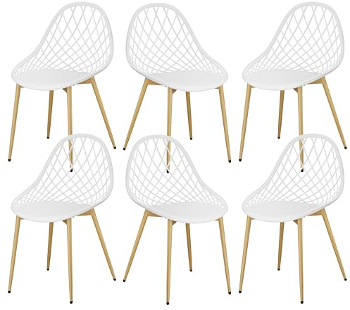 buybyroom Sillas Jardin Exterior, Juego de 6 Sillas Terraza Exterior con Patas de Metal y Respaldo de Plástico Ergonómico, para Jardín,Terraza,Balcon,Comedor,Reuniones, Salon, Recepción, Blanca