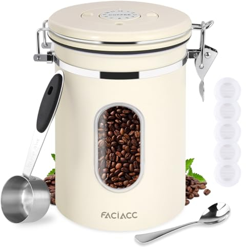 FACIACC Airtight Coffee Canister, 1800ML Stainless Steel Container with Measuring Scoop & Date Tracker for Coffee, Tea, Sugar and Nuts