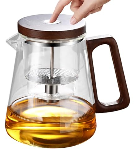 Magicas Enchantipot da 800 ml, teiera in vetro con separazione d'acqua e manico in legno, teiera magicas con infusore, Enchanti con colino