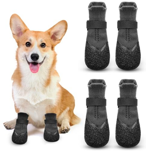 Hundeschuhe Hundestiefel 4 Stück Pfotenschutz wasserdichte rutschfeste Hundesocken Hunde Schuhe Outdoor für kleine und mittlere Hunde mit verstellbarem Riemen (Größe L)