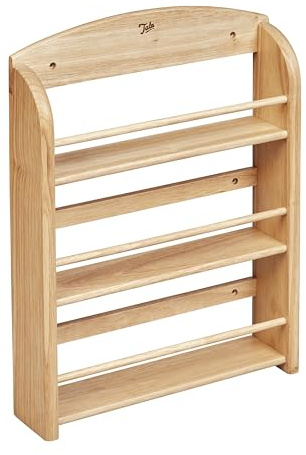 Tala Étagère à épices 18 pots en bois d'hévéa, rangement organisé pour herbes et épices, design en bois à 3 niveaux avec rails de protection avant pour un rangement facile et sûr, trous de fixation