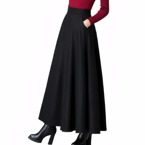 Cicilin Jupe Longue Femme Jupe en Velours Hiver Taille Haute élégante A-Line Plissée Jupe Casual Jupe Chaude pour l'hiver