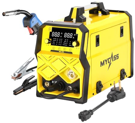 MYCASS 250A MIG Welder,5 in 1 Gas MIG/Gasless Flux Core/Stick/Lift TIG/Spot Welding/Spool Gun Compatible Aluminum Welding Machine Large LED Display 110V/220V Multi Process Welder