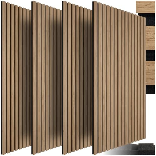 tectake® Lot de 4 panneaux acoustiques muraux et pour plafond, en Bois MDF, 120 x 60 x 2,1 cm par panneau mural decoratif pour isolation phonique Chambre, Bureau, Studio de musique Decoration murale