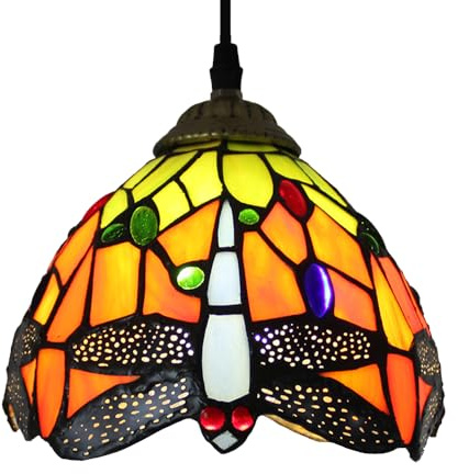 Chao Zan Lámpara Colgante Tiffany, Diseño de Libélula, Barroco Vitral Multicolor Diseño, Estilo Vintage, Base E27 (Figura: B)