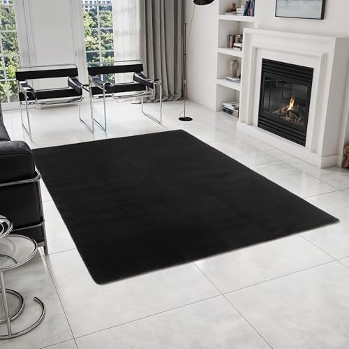 HomebyHome Alfombra Negro 160x220 cm Alfombra de Pelo Corto Lavable, Antideslizante y Suave, Diseño Monocromático Moderno para Sala, Dormitorio, Cocina y Habitación Infantil