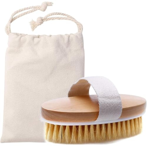 Cepillo corporal de cepillado en seco y bolsa de almacenamiento, cepillo exfoliante de cerdas naturales para eliminar toxinas de la piel muerta, celulitis, tratamiento, mejora las funciones linfáticas