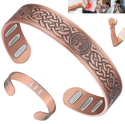 Vicmag Copper Magnetic Bracelet for Men 9X Powerful Magnets(Each 5000 Gauss), 99.99% Pure Copper(Axe Life Tree)