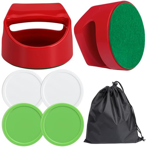 Coopay Air Hockey Pucks and Paddles - 2 Hockey Pushers & 4 Large Hockey Pucks with Nylon Storage Bag, Great Goal Handles Pushers Replacement Accessories for Game Tables (White, Green)