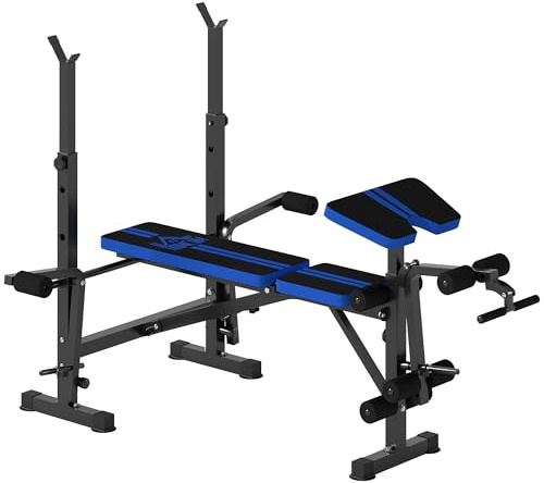 HOMCOM Panca multifunzionale per allenamento muscolare, panca pesi con schienale regolabile, supporto per bilancieri regolabile, estensione gambe, curl predicator, butterfly, allenamento in palestra